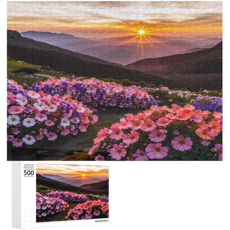 A Mountain with The Full of Flowers Puzzle 500 Pieces Jigsaw Puzzles for Adults 20 x15 Puzzle for Family Party Holiday - Each Piece is Unique for a Great Puzzling Experience