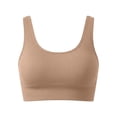 thumbnail image 3 of Womens Yoga Sports Bras Stretch Athletic Ribbed Tank Top Bralettes Scoop Neck Wireless Push Up Bra 34BC, Khaki, 3 of 7