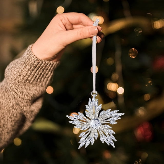 Christmas Bowknot Snowflake Pendant Ornament With Crystals For Tree Decoration Holiday Alloy Hanging Ornaments For Home Party Decor