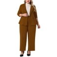 thumbnail image 2 of Plus Size Suit Two Piece Outfits for Women Business Office Blazer Jacket and Pants Suit Set 1X Brown, 2 of 6