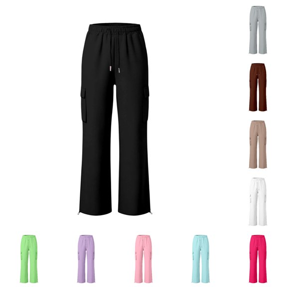 Glisme Girl Uniform Pant Back To School Wide Leg Joggers High Waist Solid Color Sweatpants 7-8 Years Black