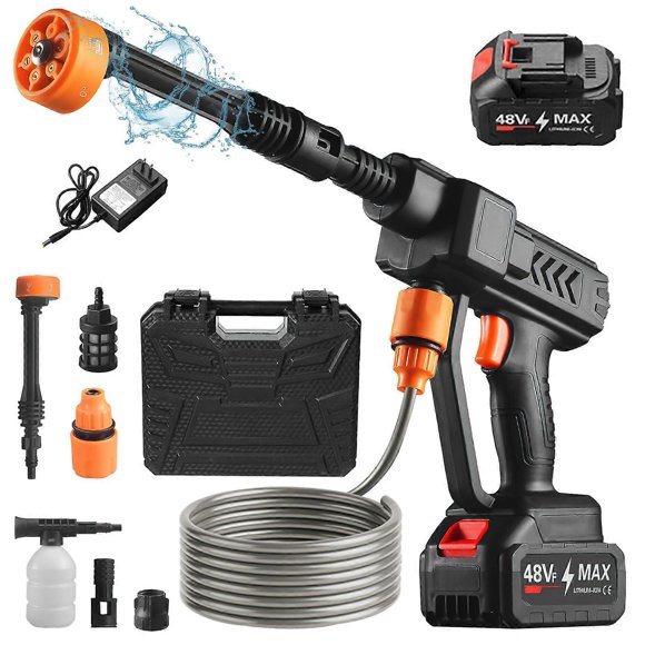 Cordless Pressure Washer 6 in 1 Nozzle 60 Bar with Battery 3.7L/min 5M Hose (12000mAh)