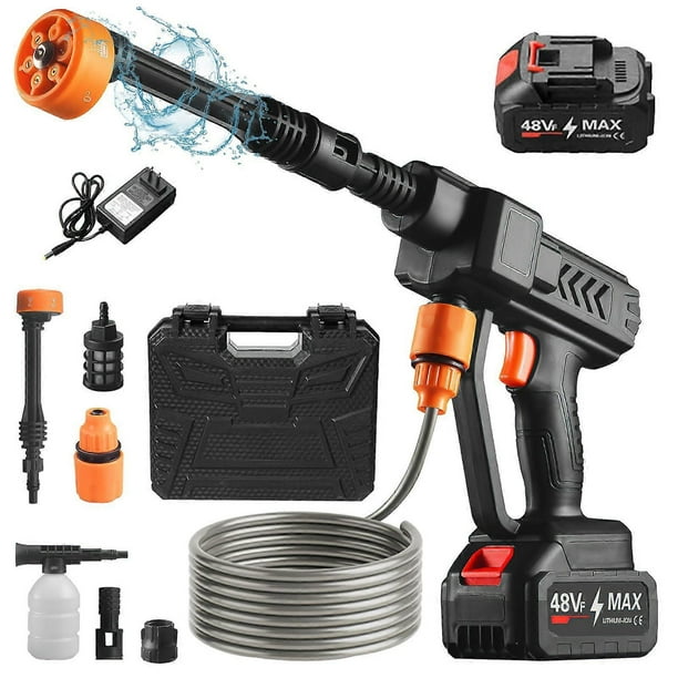 Cordless Pressure Washer 6 in 1 Nozzle 60 Bar with Battery 3.7L/min 5M Hose (12000mAh)