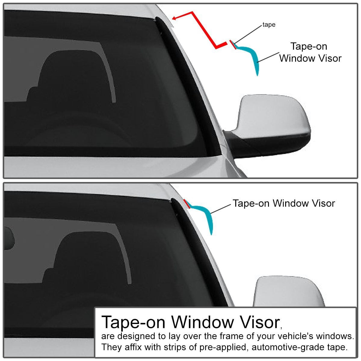 Dark Smoke DNA MOTORING WVS-T2-0164 Window Vent Visor Deflector Rain Guard 4 Piece