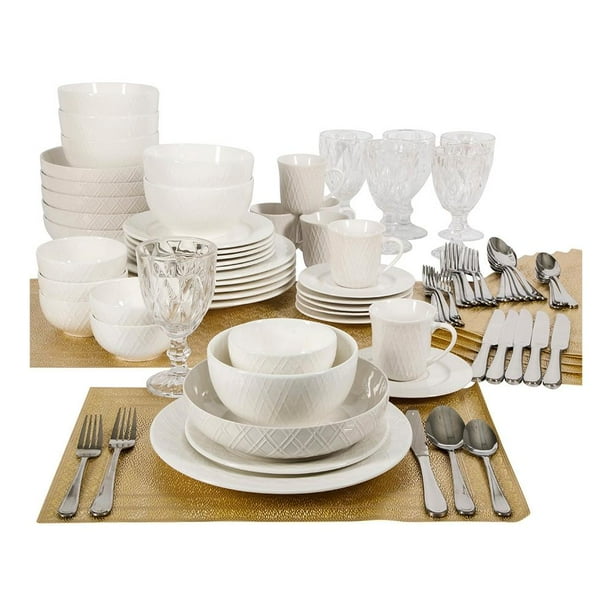 Vajilla Gibson Elite con Copas y Cuberteria 85 Piezas Bodega