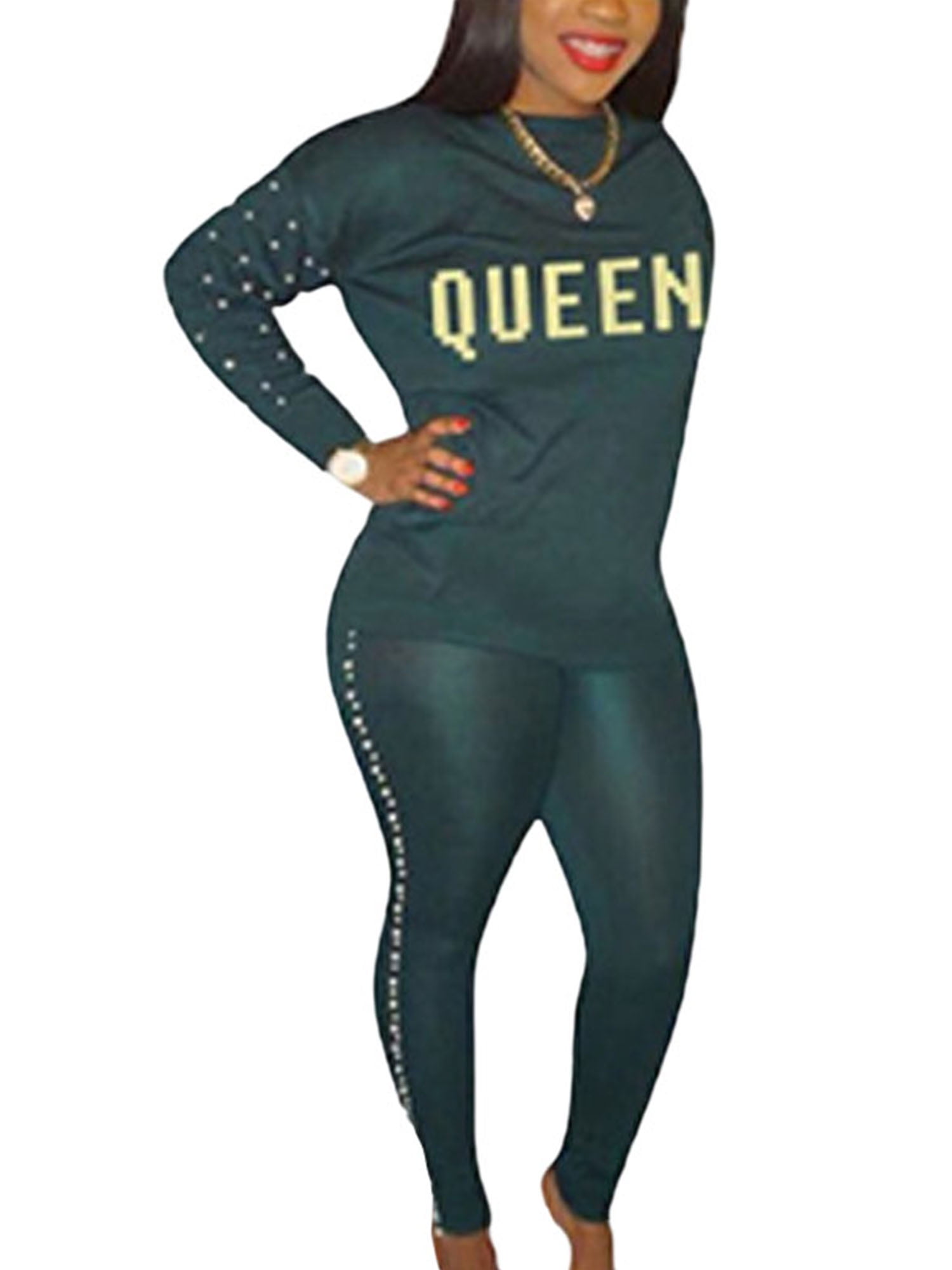 UKAP Women 2 Piece Outfits Casual Sweatsuits Pants Set with Bead Side