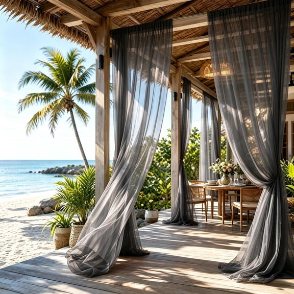 Outdoor Sheer Curtain, Light Filtering Privacy Drape for Patio Gazebo Porch, Weatherproof Mosquito Net Mesh Curtain Panel for Pergola, Balcony, Garden, and Window Decoration