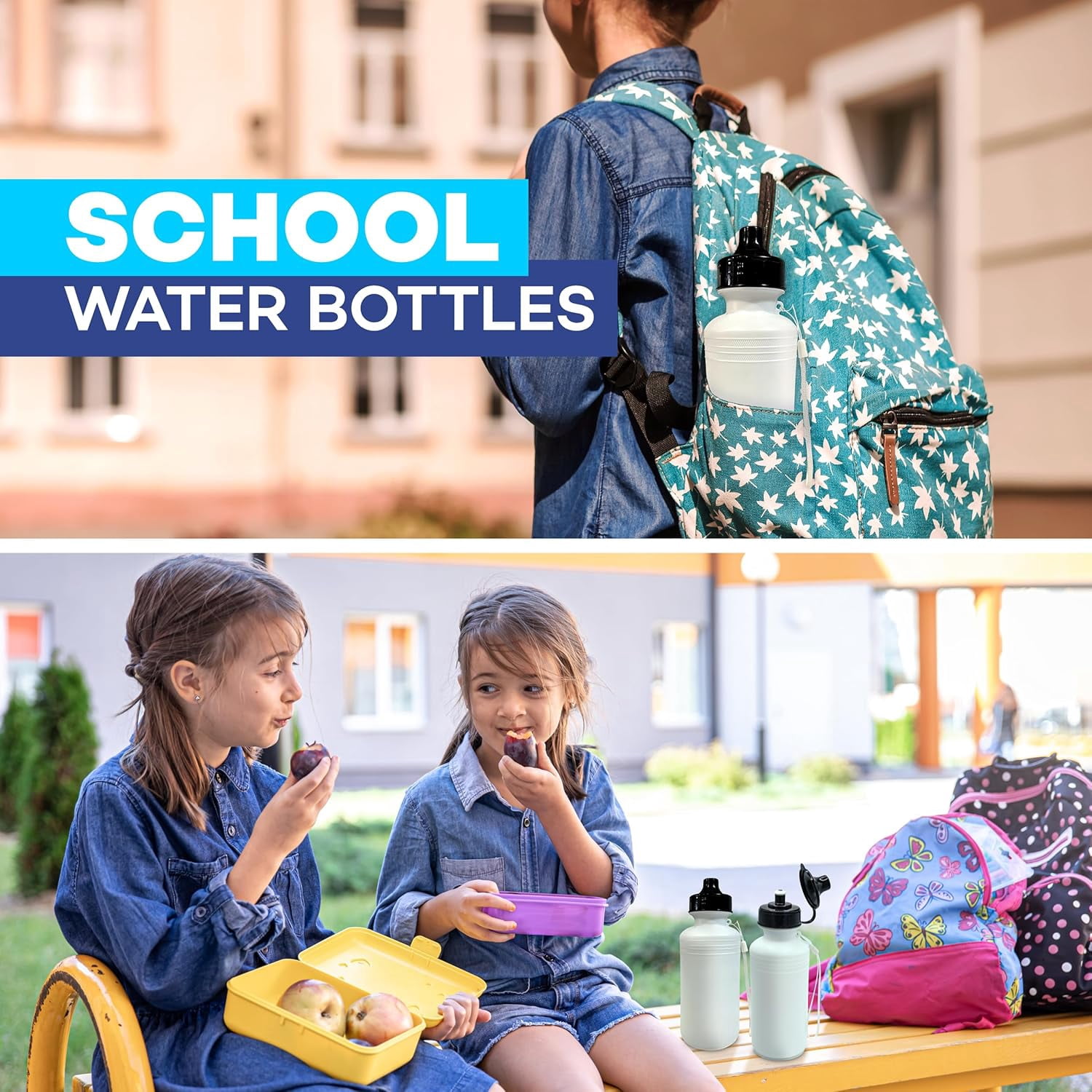 4E's Novelty 22 Pack Sports Water Bottles Bulk 18 oz BPA Free White Squeeze Bottles for Kids