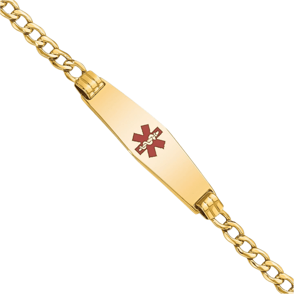 14K Solid Yellow Gold Medical Alert Cuban Name Bar Identification ID Bracelet