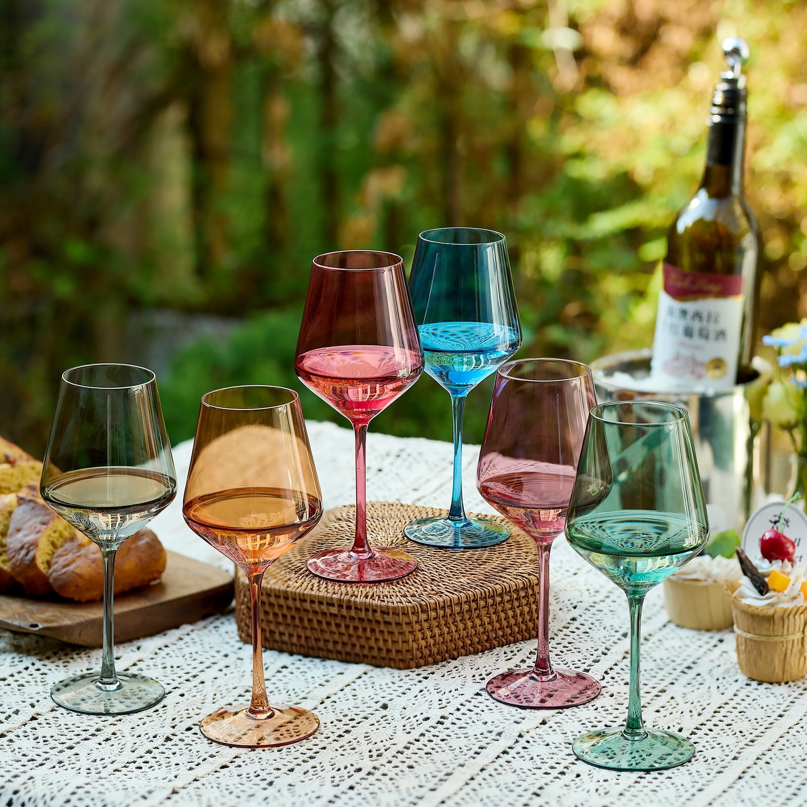 Nuptio Stemmed Colored Wine Glasses Set of 6 13.5oz : Brown Wine Glasses with Long Stem for Christmas Dinner Birthday Party Wedding Home Bar Wine Lover Gifts