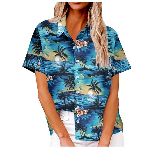 Camisas de Manga Corta para las Mujeres Impresas Cuello Redondo Blusa Casual, Fluido Y Versátil de las Mujeres
