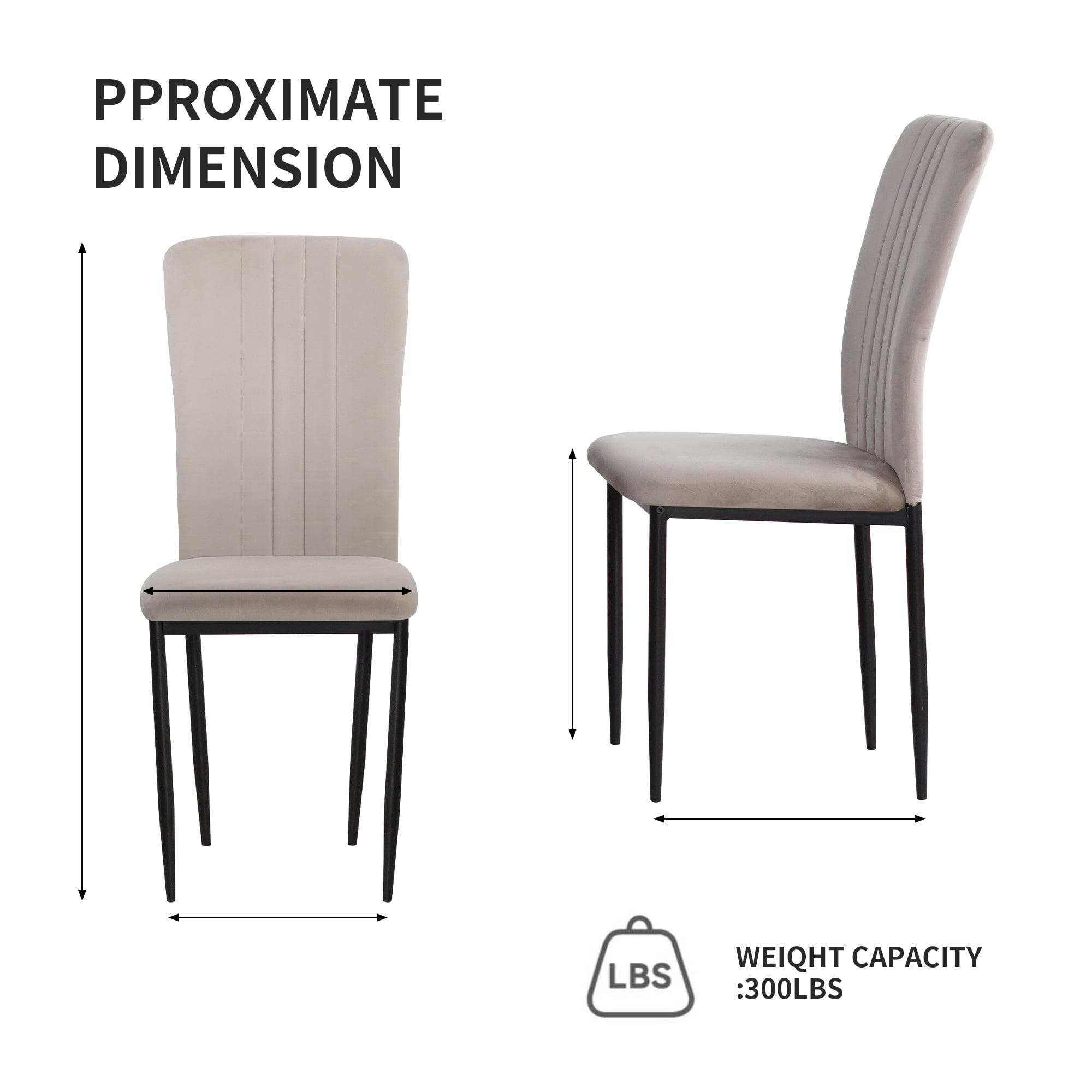 Set of 4 Dining Chairs, Kitchen Chairs, Velvet Chairs; Modern Upholstered Dining Room Chairs with Metal Legs and Adjustable Feet, Gray