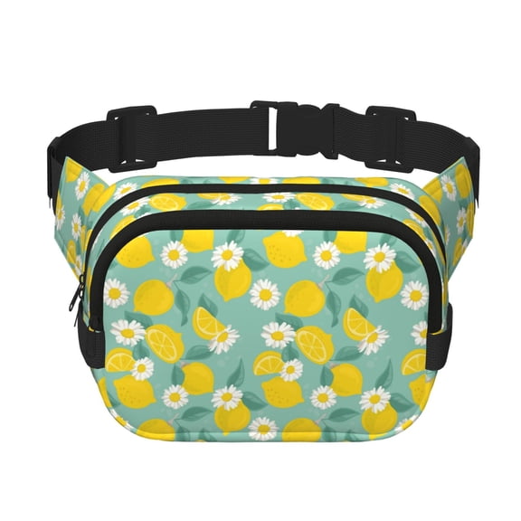 Picia Lemons Chamomile Flowers And Leaves Print Square Double-Layer Waist Bag Mini Adjustable Waist Belt Bag Exercise Running Travel Hiking