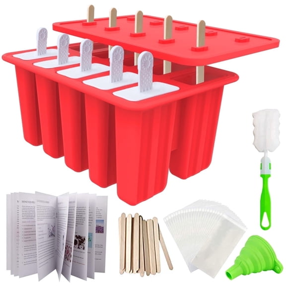 Silicone Popsicle Mold Set, 10-Cavity Ice Pop Maker with Reusable Sticks and Popsicle Bags, Flexible Easy-Release Homemade Popsicle Mold for Juice, Yogurt and Fruit Treats