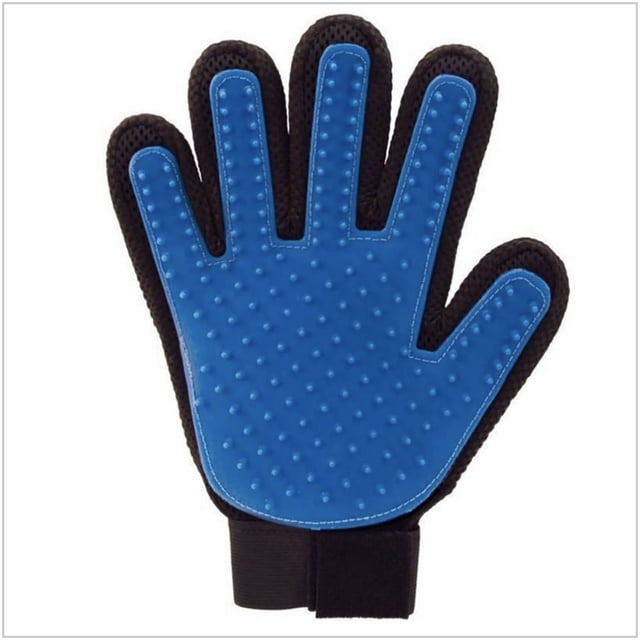 Guante de aseo de mascotas de lujo Eliminar el pelo de las mascotas, la suciedad del pelaje y la caspa Diseño de cinco dedos Masaje suave Pet Pro DPGG-Blue-Black