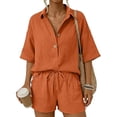 thumbnail image 2 of WAYUTE Shorts Sets Women 2 Piece Outfits Trendy Lapel Solid Color Blend Shirt and Shorts with Pockets Comfortable Soft Summer Casual Wear, 2 of 7