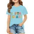 thumbnail image 2 of Tfken Toddler Teen Girls Tee Comfortable Letter Print Short Sleeve Tops Back To School Cute Blue T-Shirts Size 7 Years-8 Years, 2 of 4