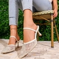 thumbnail image 5 of Miluxas Embroidered Mesh Slingback Heels for Women Kitten Heel Pumps Pointed Toe Backless Wedding Shoes White 9(42), 5 of 9
