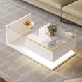 thumbnail image 1 of 35.4 Inch High-Gloss White Coffee Table with Glass & LED Effect – Modern Side/Coffee Table for Living Room, 1 of 9