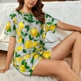 thumbnail image 4 of Wukai Lemon Seamless Pattern Oil Painting Effect Women's Pajama Set,Short-Sleeve Top and Shorts with Elastic Waistband and Pockets for Loungewear, Yoga, and Casual Wear-3X-Large, 4 of 8