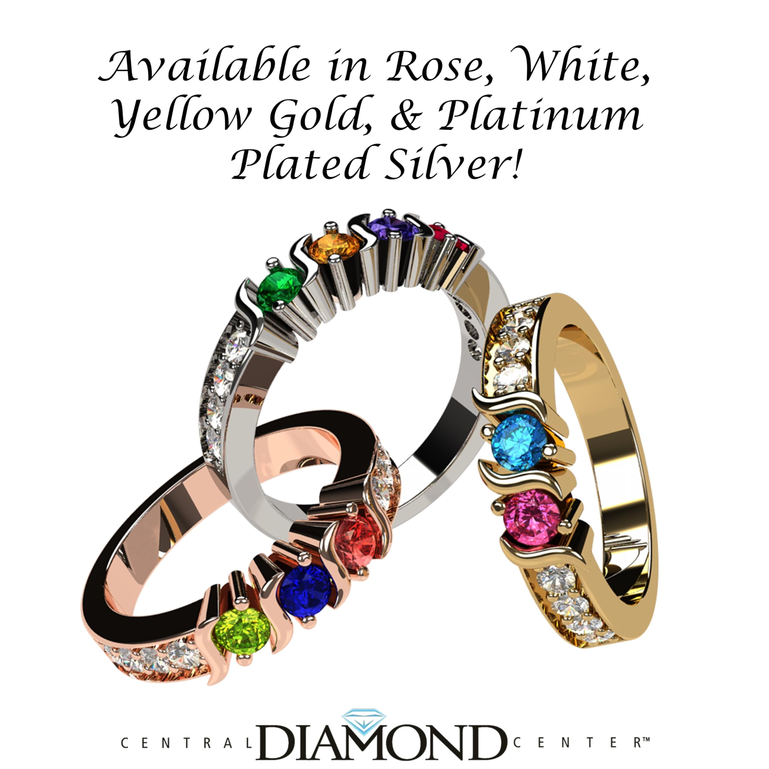 Nana S-Bar w/Sides 1-6 Multistone Mothers Ring Gift for Women, 10k Yellow Gold, Size 6, Stone 3