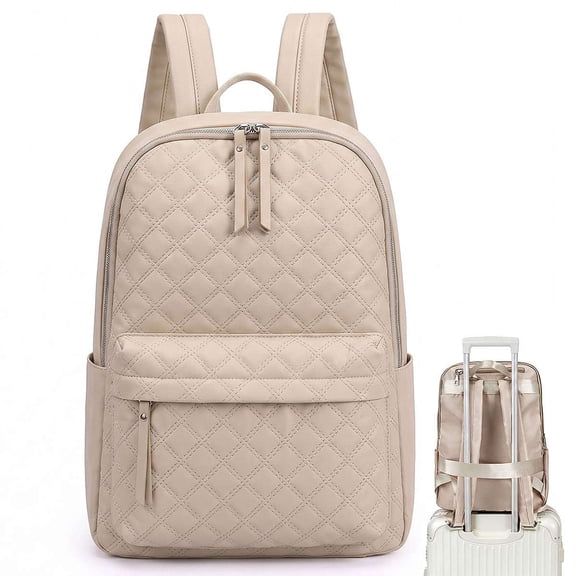 BadPiggies Travel Backpack for Women Men, Nylon Quilted College Laptop Backpack Fits 15.6" Laptop Personal Carry-on Size Bag with Trolley Sleeve