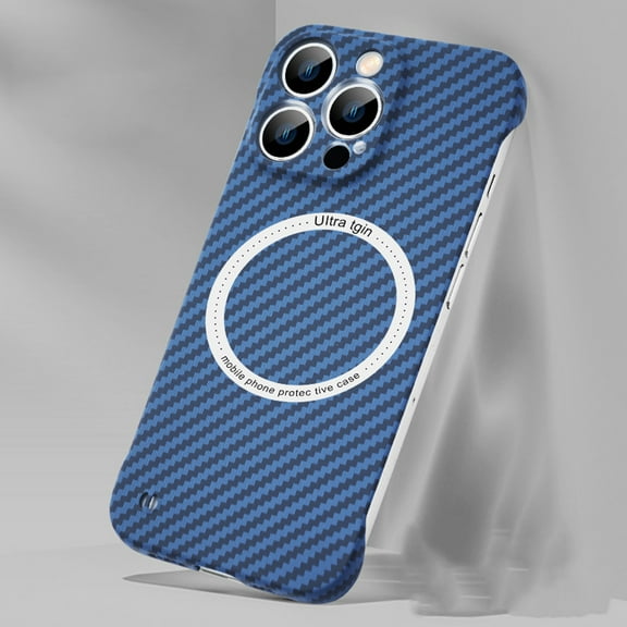 Allytechgroup Case for Apple iPhone 15 Pro, Thin Frameless Carbon Fiber PC Shock Absorption Bumper Case Cover for Apple iPhone 15 Pro Compatible with Magsafe Charging, Blue