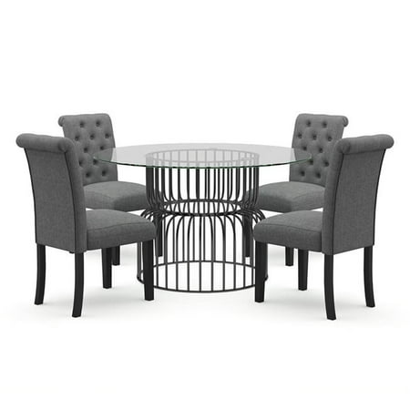 Bowery Hill Contemporary 5-Piece Metal Dining Table Set in Gun Metal and Gray