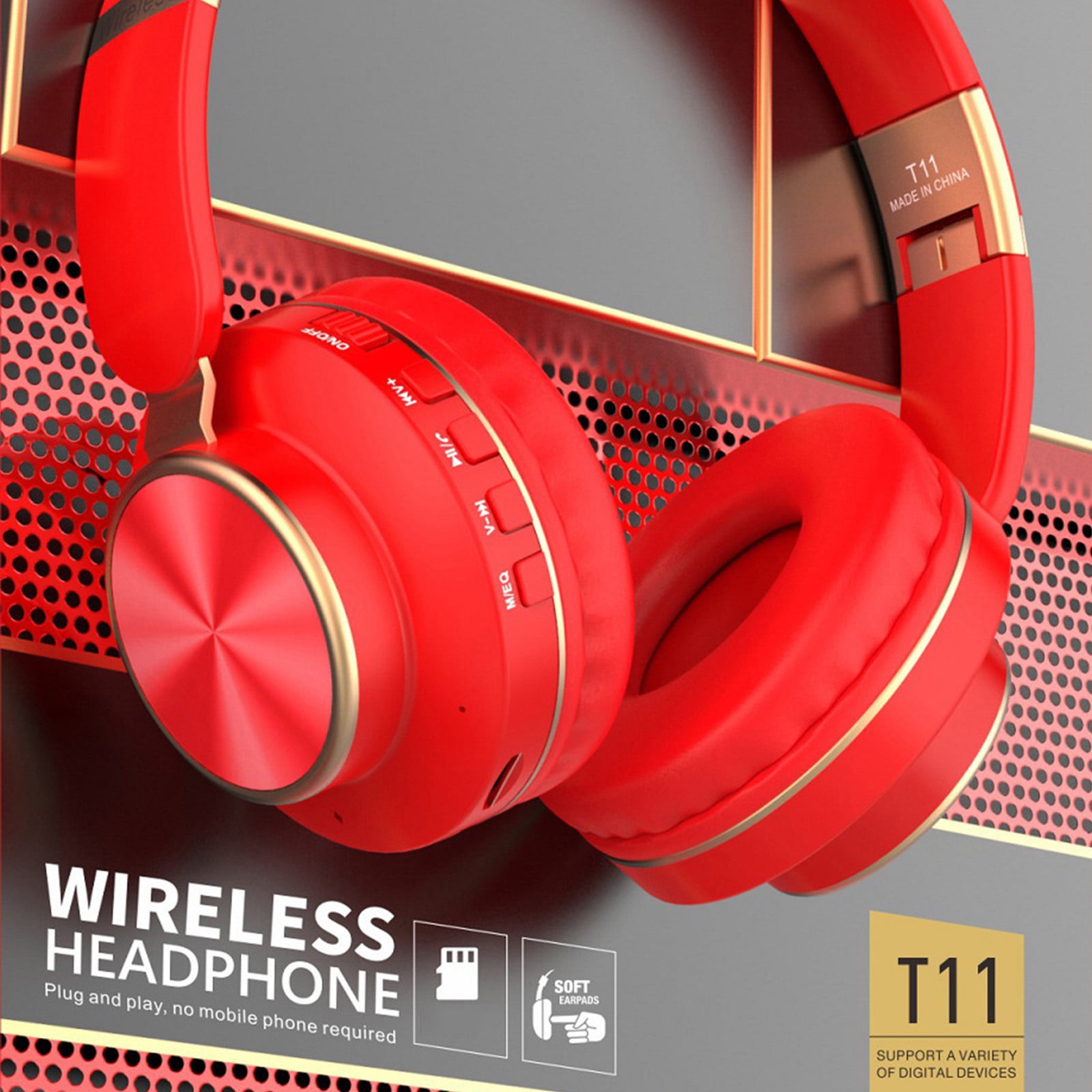 asxite Wireless Headphones,Bluetooth Headphones Wireless Earbuds Over Ear Bluetooth Wireless Headphones Long Battery Life HiFi Noise Reduction Foldable Lightweight Headset,Red