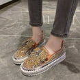 thumbnail image 2 of hopeusnice Women's Rhinestone Loafers Slip On Breathable Crystal Wedding Shoes Comfortable Flatform Sneakers Diamond Bowknot Party Shoes Orange 36, 2 of 5