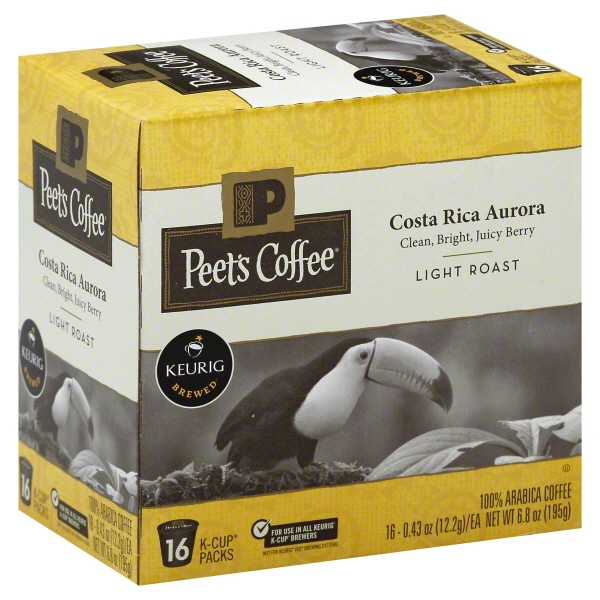 Peet's Coffee Costa Rica Aurora KCup Coffee Pods, Light Roast, 16
