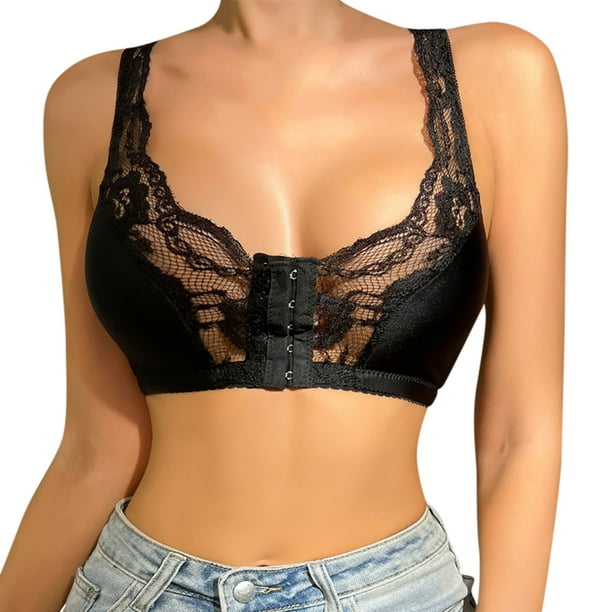 Plus Size Sexy Bra, Women's Plus Contrast Lace Wireless Full Cup Non Padded  Bralette
