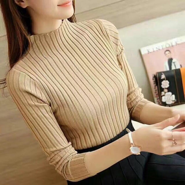 Women‘s Long Sleeve Slim Knitted Turtleneck Knit Pullover Ribbed Mock Neck Sweater
