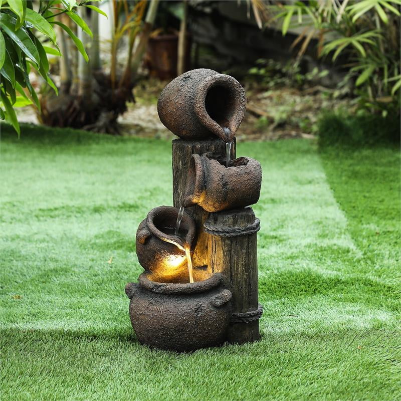 Polyresin Cascading Pitchers Outdoor Fountain with Light