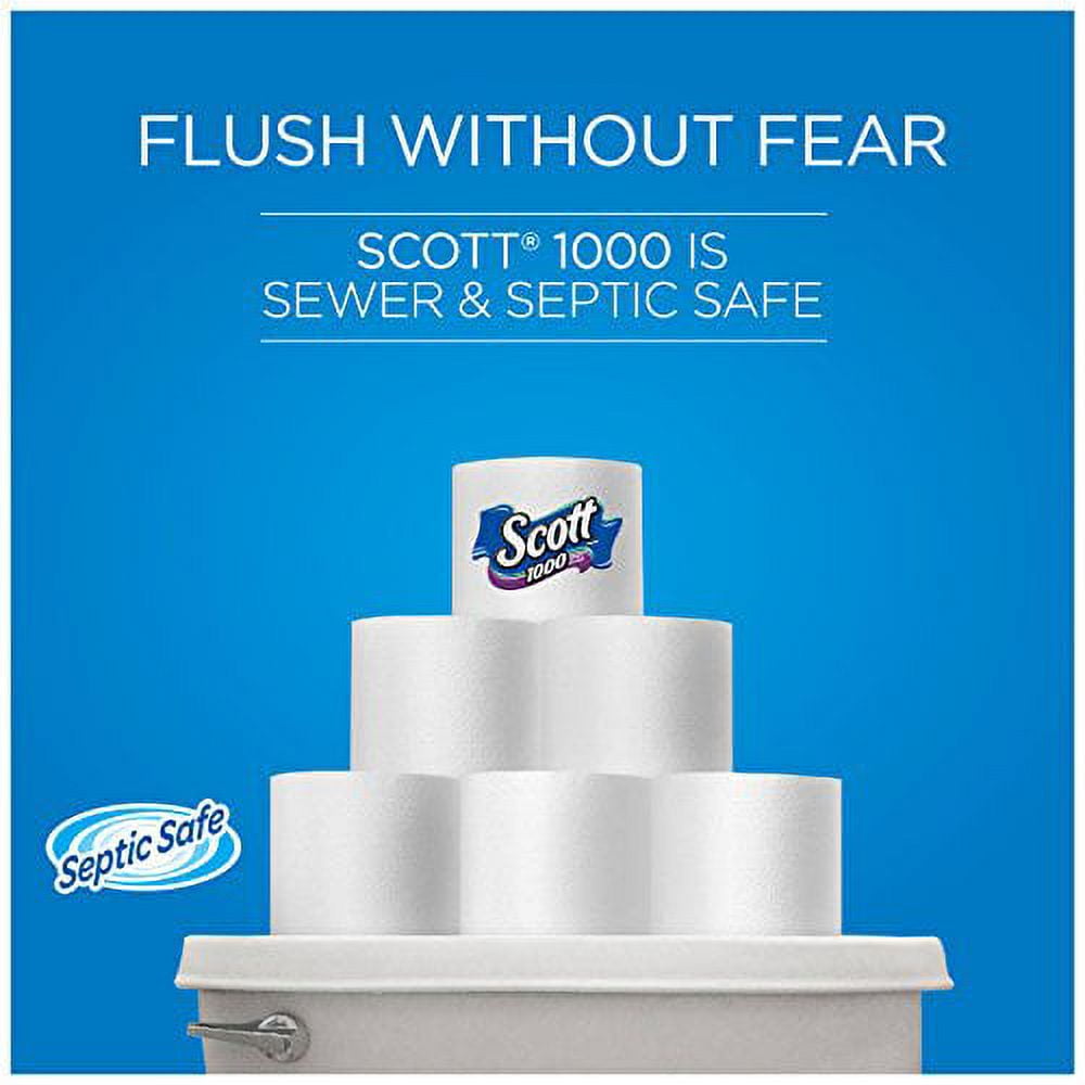 Scott 1000 Toilet Paper, 18 HYZ01 Rolls, Septic-Safe, 1-Ply Toilet Tissue