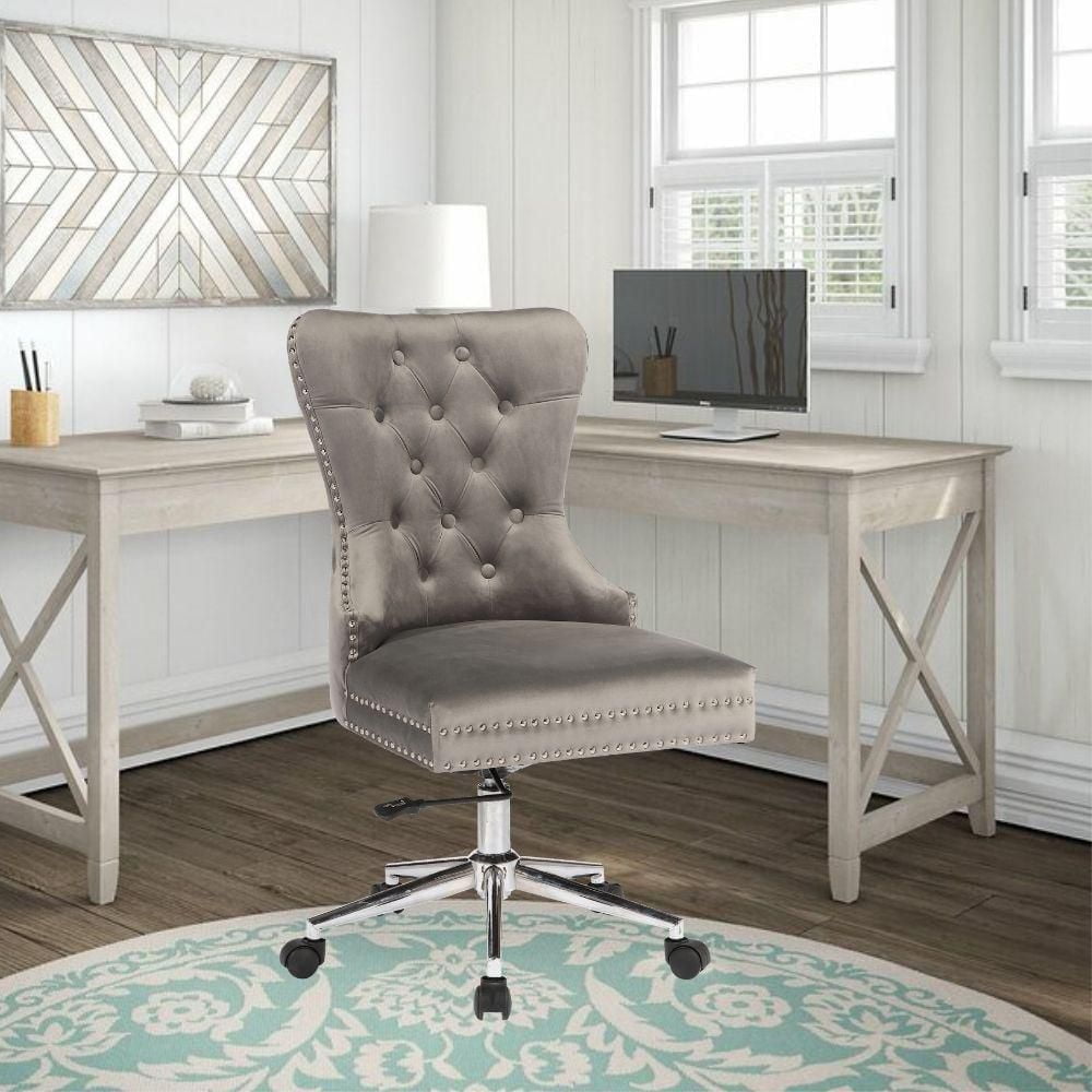 Champagne Office Chair in Grey Velvet, Vintage Office Chair, Executive Chair, Computer Chair Office Chair 360 Degree Swivel for Home