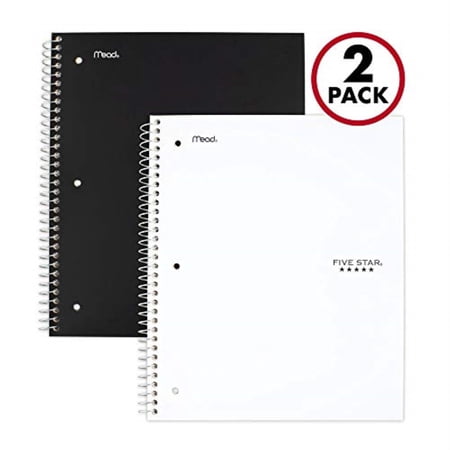 Five Star Spiral Notebooks, 5 Subject, Wide Ruled Paper, 200 Sheets, 10-1/2" x 8", Black, Blue, 2 Pack (73037)
