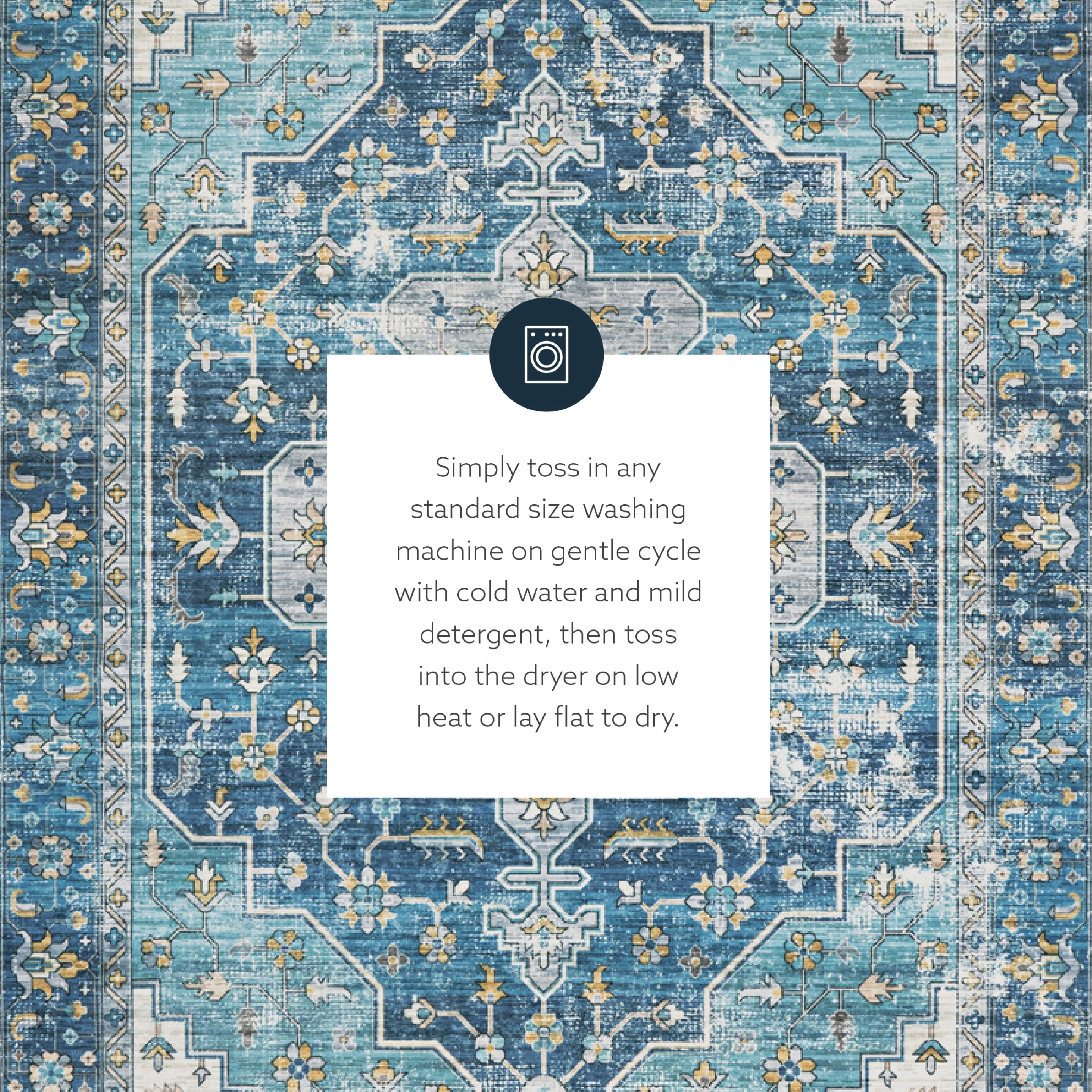 Linon Home Décor Washable Sariah Area Rug or Runner Collection, Teal and Ivory, 5' x 7'