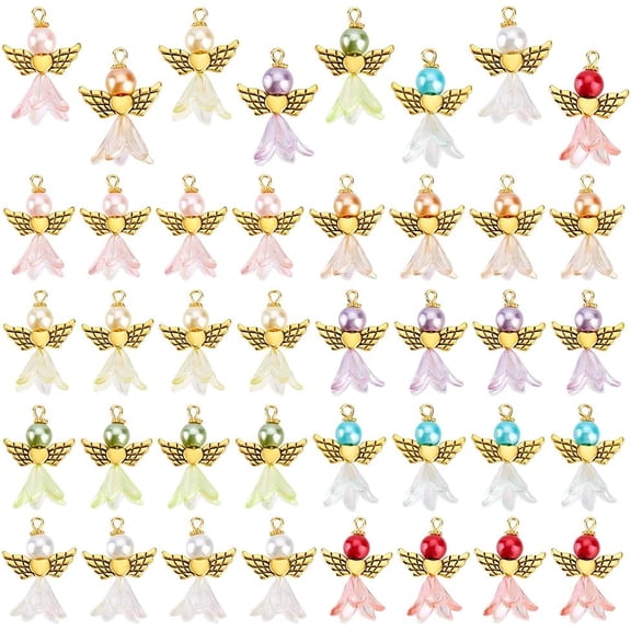 PH 48pcs 8 Colors Angel Wing Charms 1.3 inch Angel Fairy Pendants Colorful Angel Pearl Bead Golden Wings Guardian Fairy Angel Pendants for Earrings Necklace Bracelet Keychain Jewelry colorful DIY