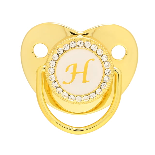 Chupete De Bebé Dorado Chupete De Bebé Bling Chupete De Bebé Con Letras Chupete De Bebé Con Clips Chupete De Bebé Dorado Diseño Curvo 26 Letras Materiales Seguros Bling EOTVIA No