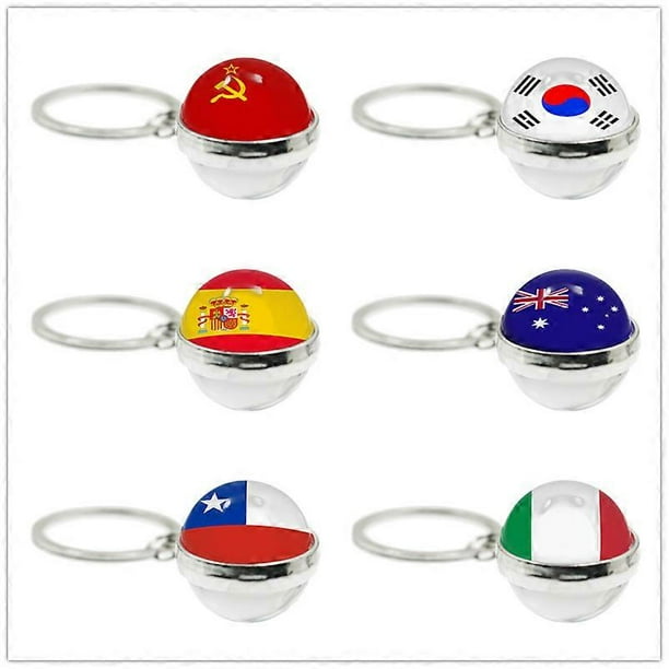 Soviet Union South Korea Spain Austral World Countries Flag Keyrings Double Side Glass Ball Jewelry National Football Lover Gift