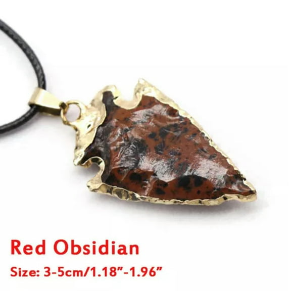 HOOUN Natural Crystal Arrow Quartz Stone Pendant Chakra Healing Gemstone Necklace Gift-Red Obsidian