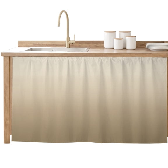 Cabinet Curtains for Shelves, Brown Beige Under Sink Cabinet Curtain Skirt for Extra Long Kitchen Counters, Open Storage Spaces, Gradient Monochrome Modern Country Dishwasher Curtain 32x55 in