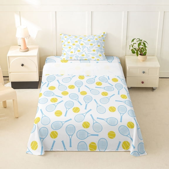 Manfei Tennis Ball Games Twin Sheets,Girls Sport Gaming Bedding For Girls,Cyan Tone,3 Pieces,1 Fitted Sheet and 1 Pillowcase