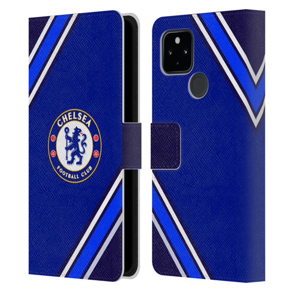Head Case Designs Officially Licensed Chelsea Football Club Crest Stripes Leather Book Wallet Case Cover Compatible with Google Pixel 4a 5G