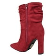 thumbnail image 3 of Delicious Women Mid-Calf Short Slouch Boots High Heels Side Zipper Booties Pointed Toe Public-S Cherry Red Suede 10, 3 of 3
