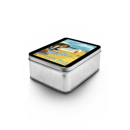 Mission Bay Beaches Mission Bay, California - Woman on the Beach - Lantern Press Poster (Keepsake Tin) ()