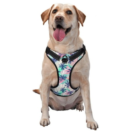 JUNZAN Palm Leaves Pattern Dog Harness - Lightweight Soft Adjustable Small Harness-Medium