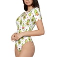 thumbnail image 2 of KLL Women 's Crew Neck Bodysuit Jumpsuits Avocado Playing Music Print Short onesies Stretch T Shirts, 2 of 7