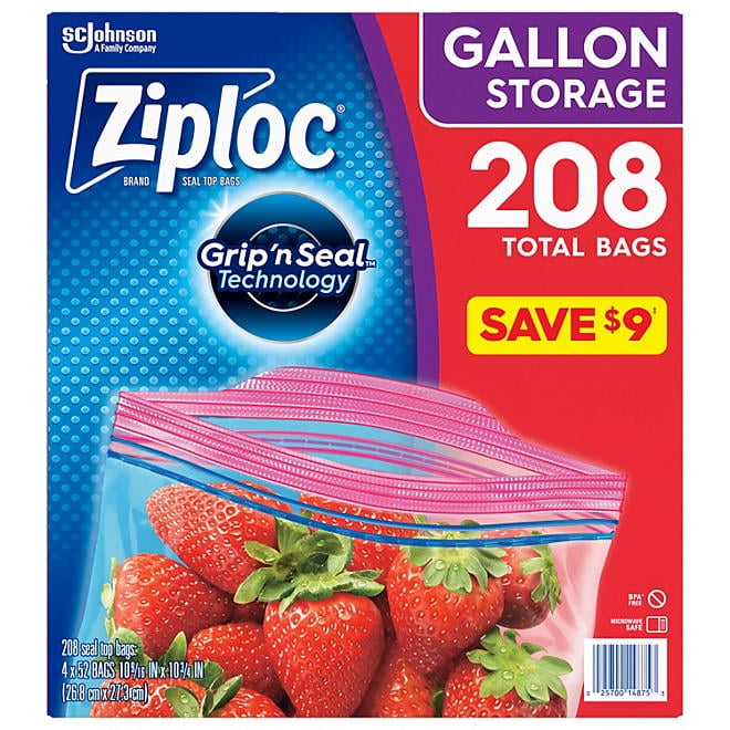 ziploc easy open tabs storage gallon bags 208 count